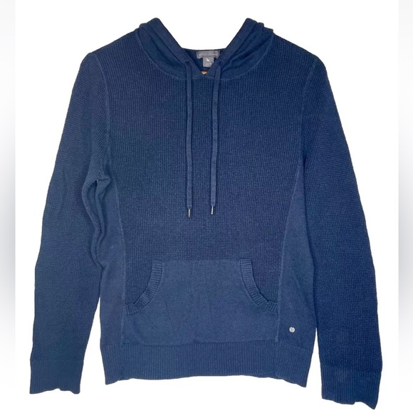 Eddie Bauer Knit Hoodie Pullover Thermal Sweater Navy Blue With Pocket Women Med - Picture 1 of 7